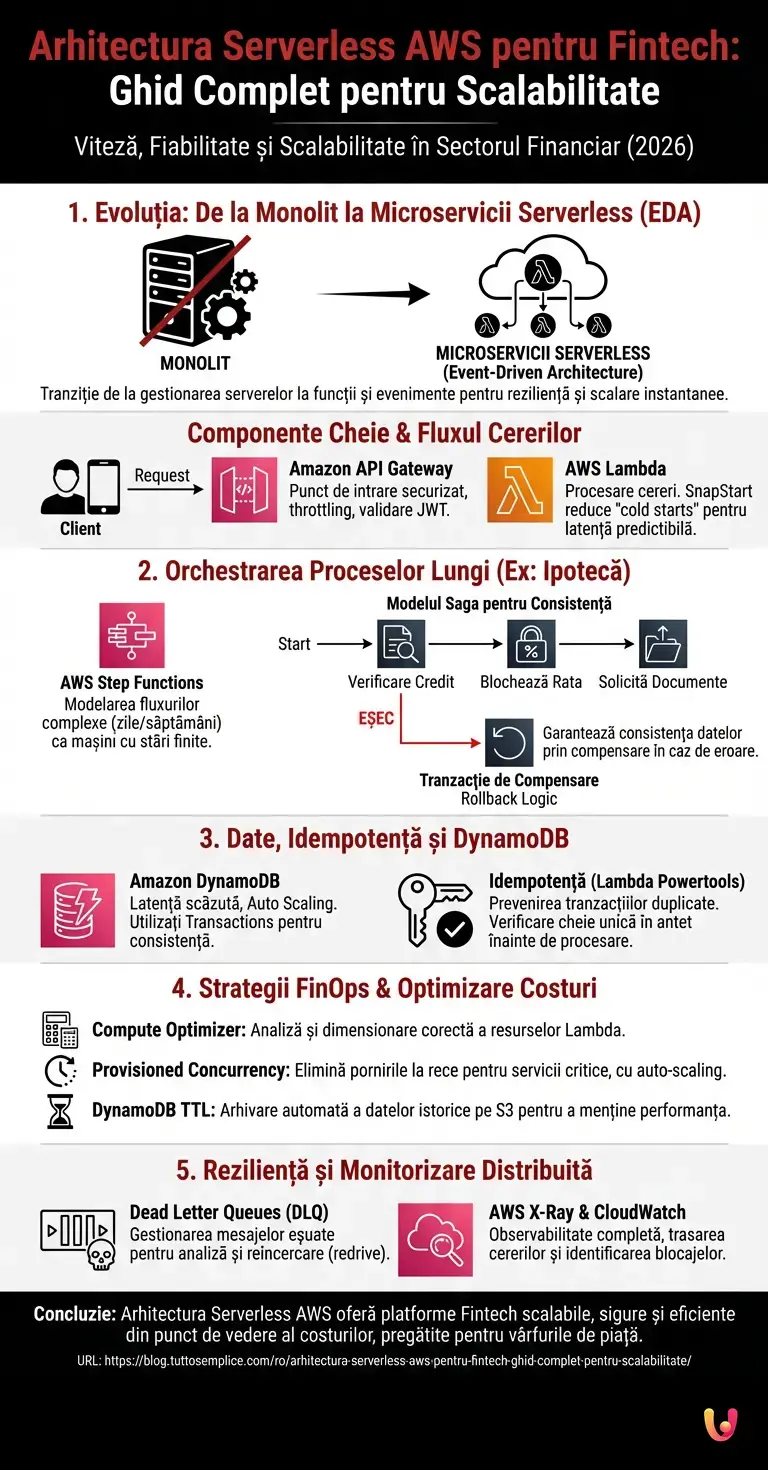 Arhitectura Serverless AWS pentru Fintech: Ghid Complet pentru Scalabilitate - Infografic rezumativ