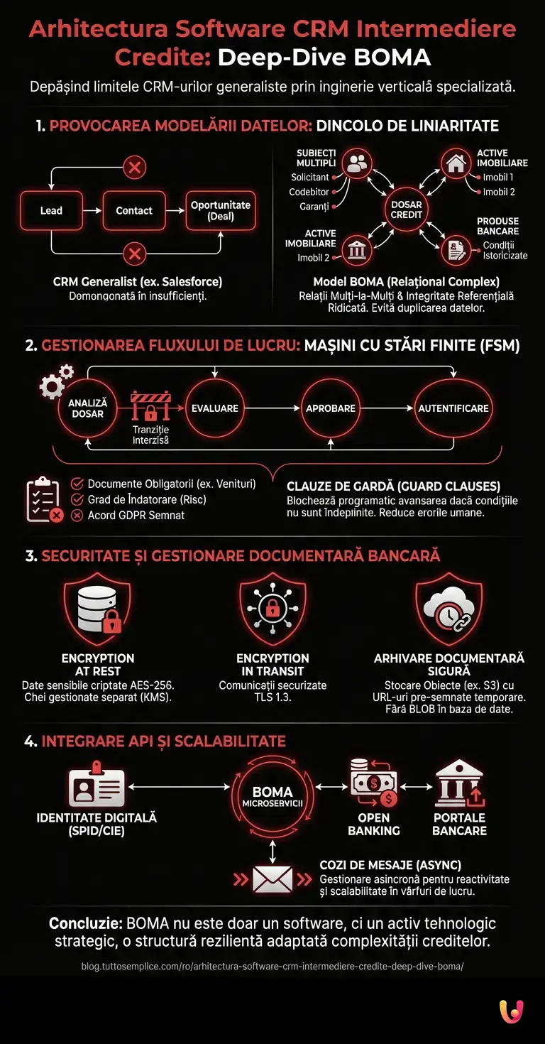 Arhitectura Software CRM Intermediere Credite: Deep-Dive BOMA - Infografic rezumativ
