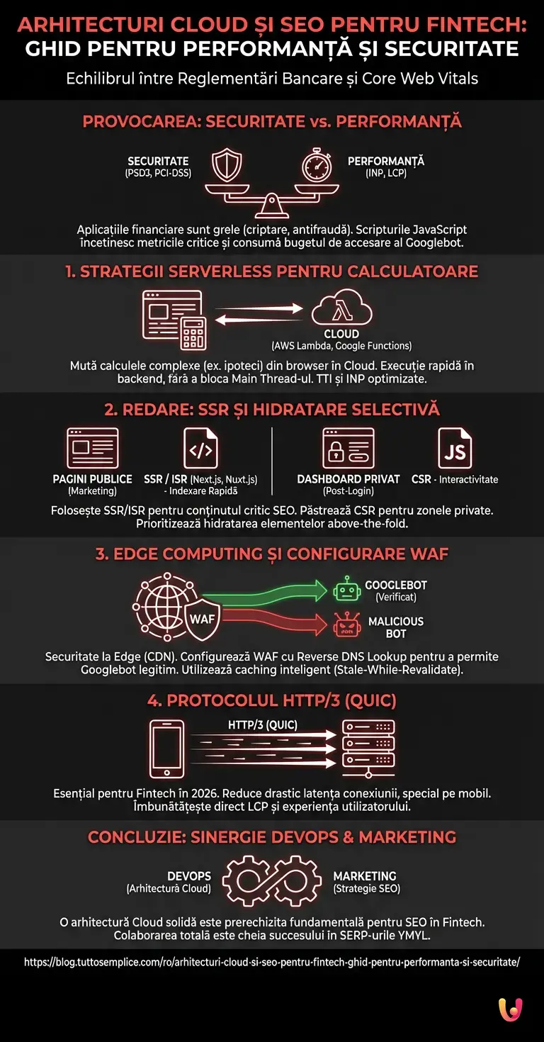 Arhitecturi Cloud și SEO pentru Fintech: Ghid pentru Performanță și Securitate - Infografic rezumativ