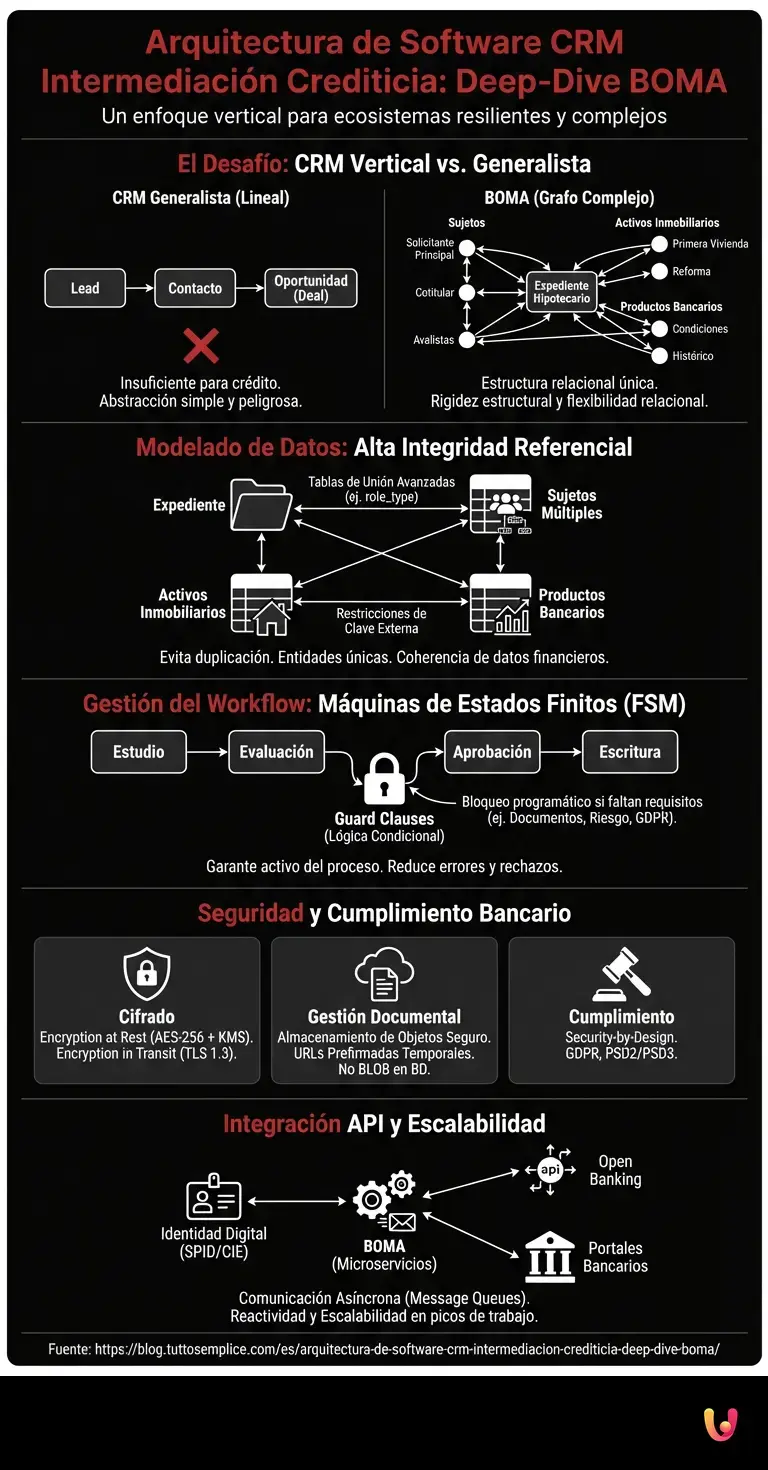 Arquitectura de Software CRM Intermediaci&oacute;n Crediticia: Deep-Dive BOMA - Infograf&iacute;a resumen
