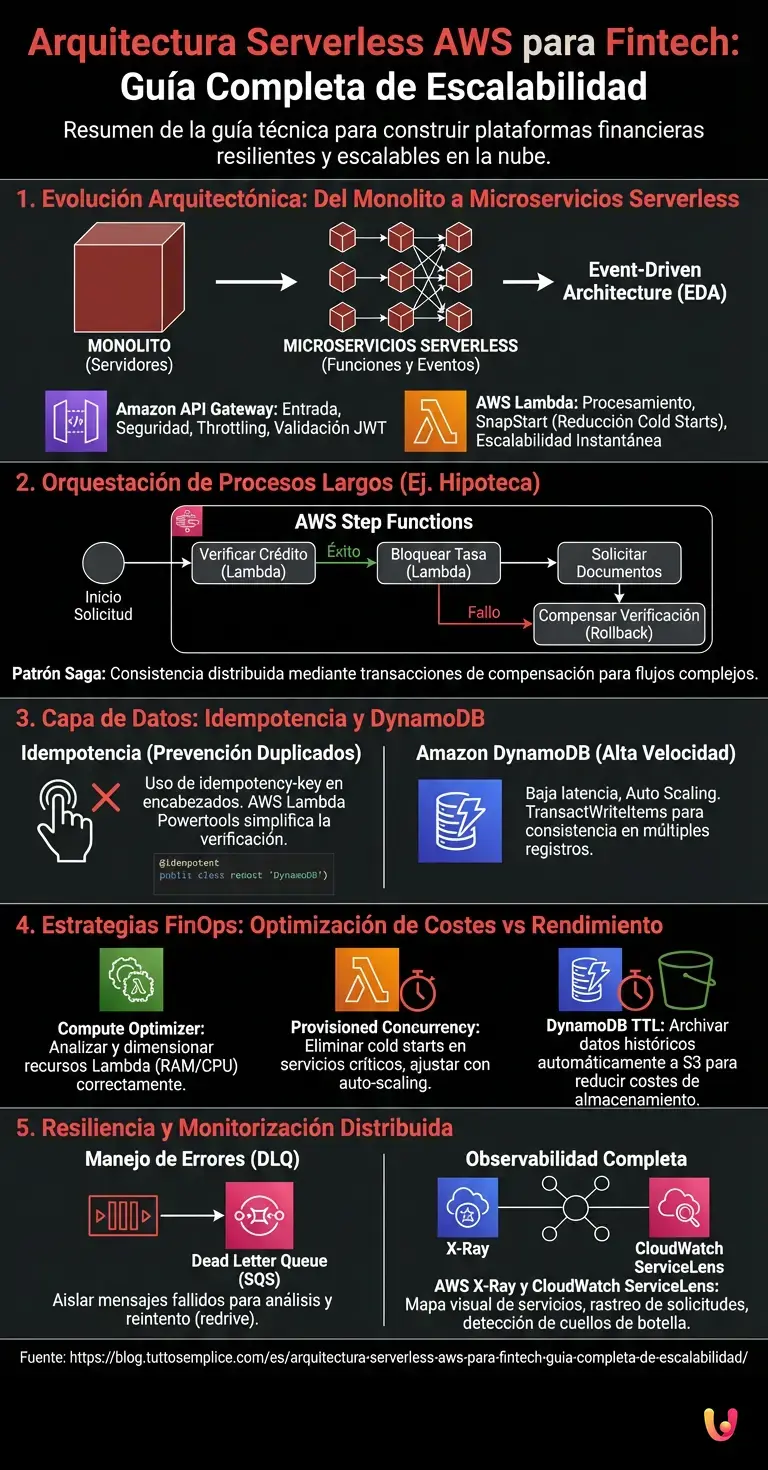 Arquitectura Serverless AWS para Fintech: Guía Completa de Escalabilidad - Infografía resumen