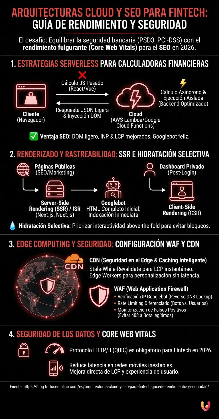 Arquitecturas Cloud y SEO para Fintech: Guía de Rendimiento y Seguridad - Infografía resumen