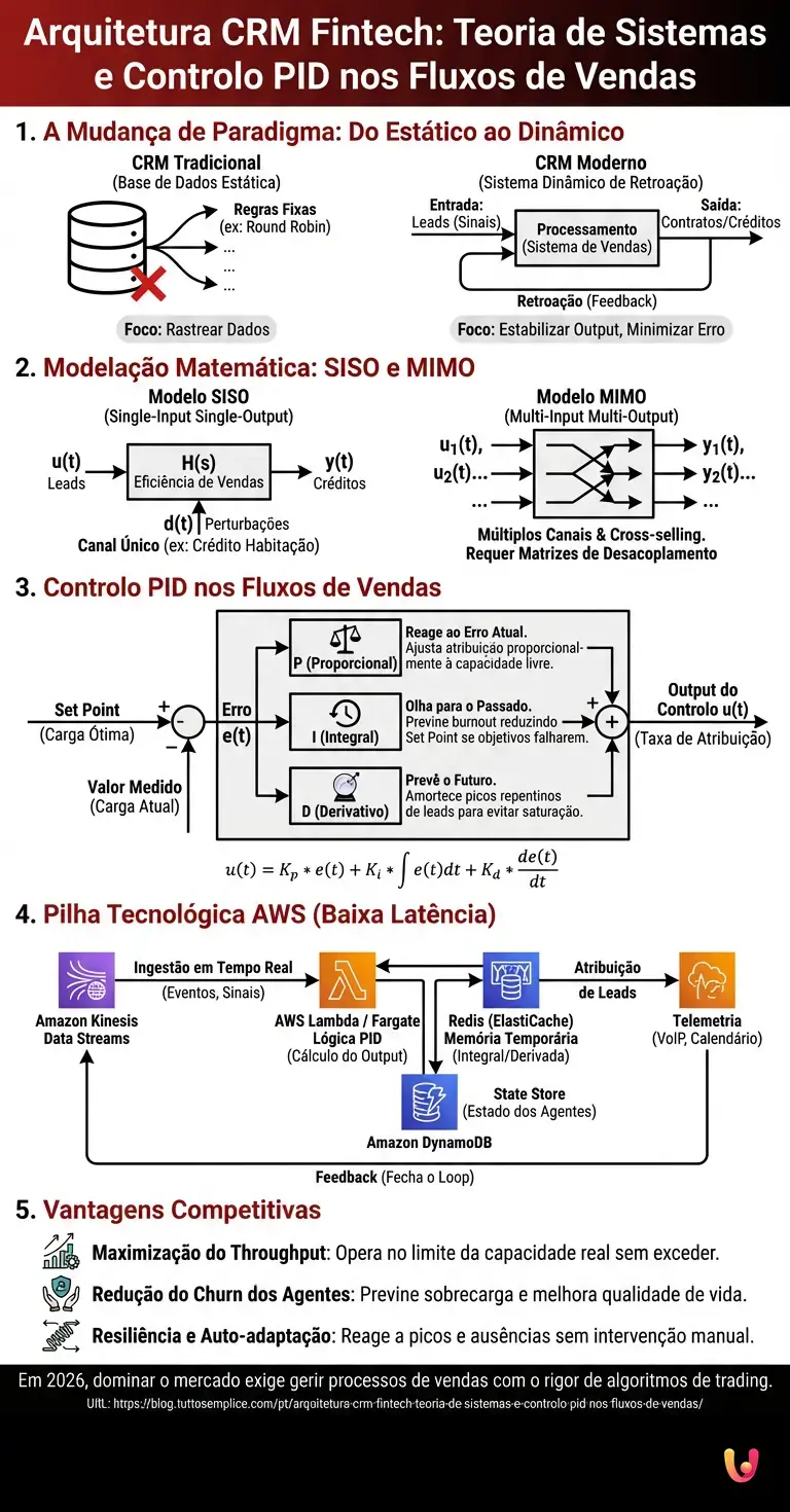 Arquitetura CRM Fintech: Teoria de Sistemas e Controlo PID nos Fluxos de Vendas - Infogr&aacute;fico resumido