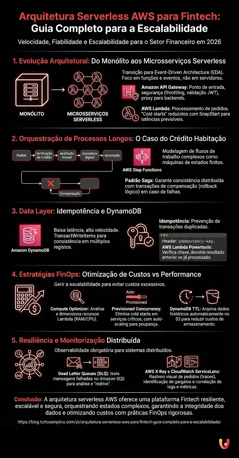 Arquitetura Serverless AWS para Fintech: Guia Completo para a Escalabilidade - Infográfico resumido
