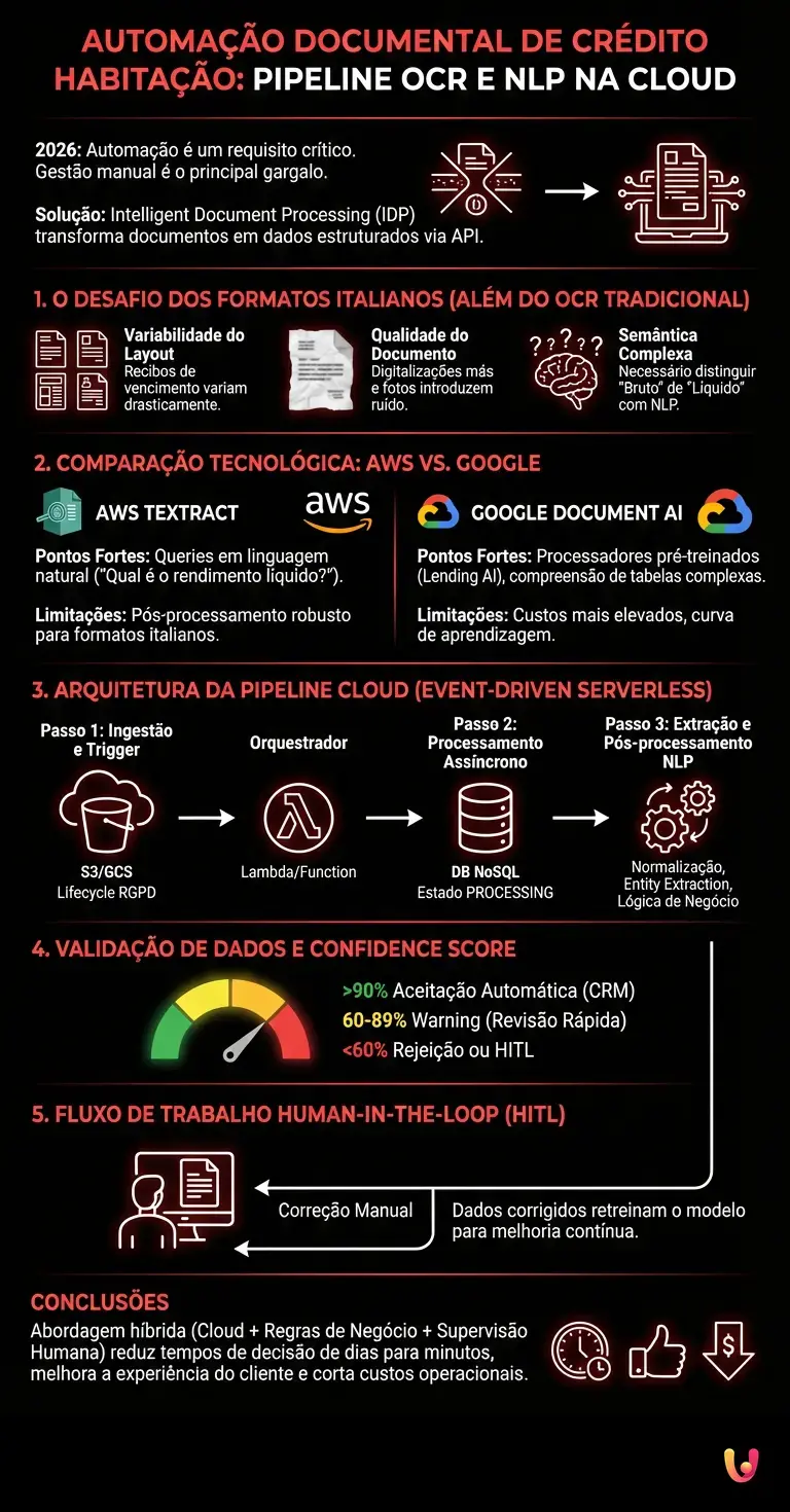 Automação Documental de Crédito Habitação: Pipeline OCR e NLP na Cloud - Infográfico resumido