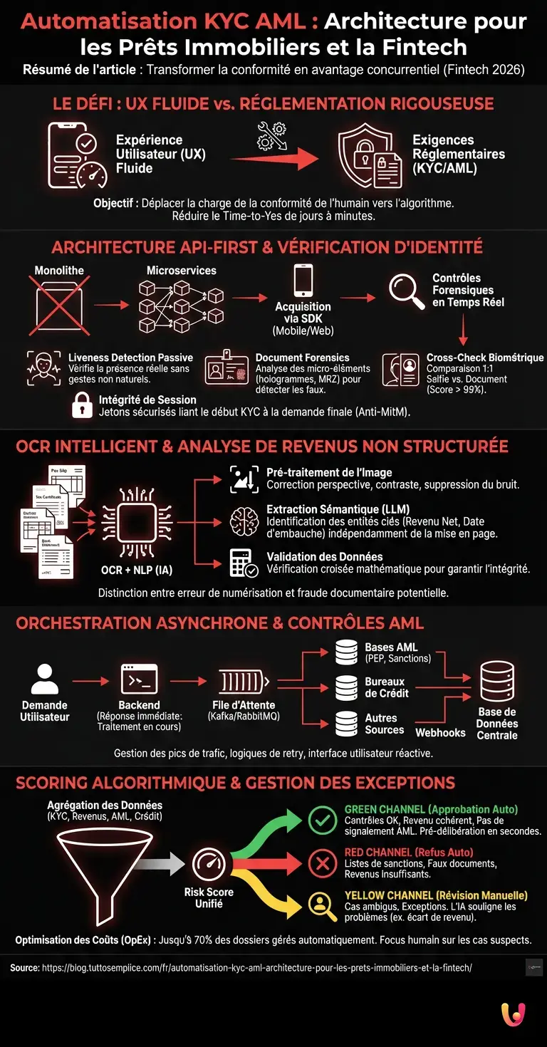 Automatisation KYC AML : Architecture pour les Pr&ecirc;ts Immobiliers et la Fintech - Infographie r&eacute;sumant