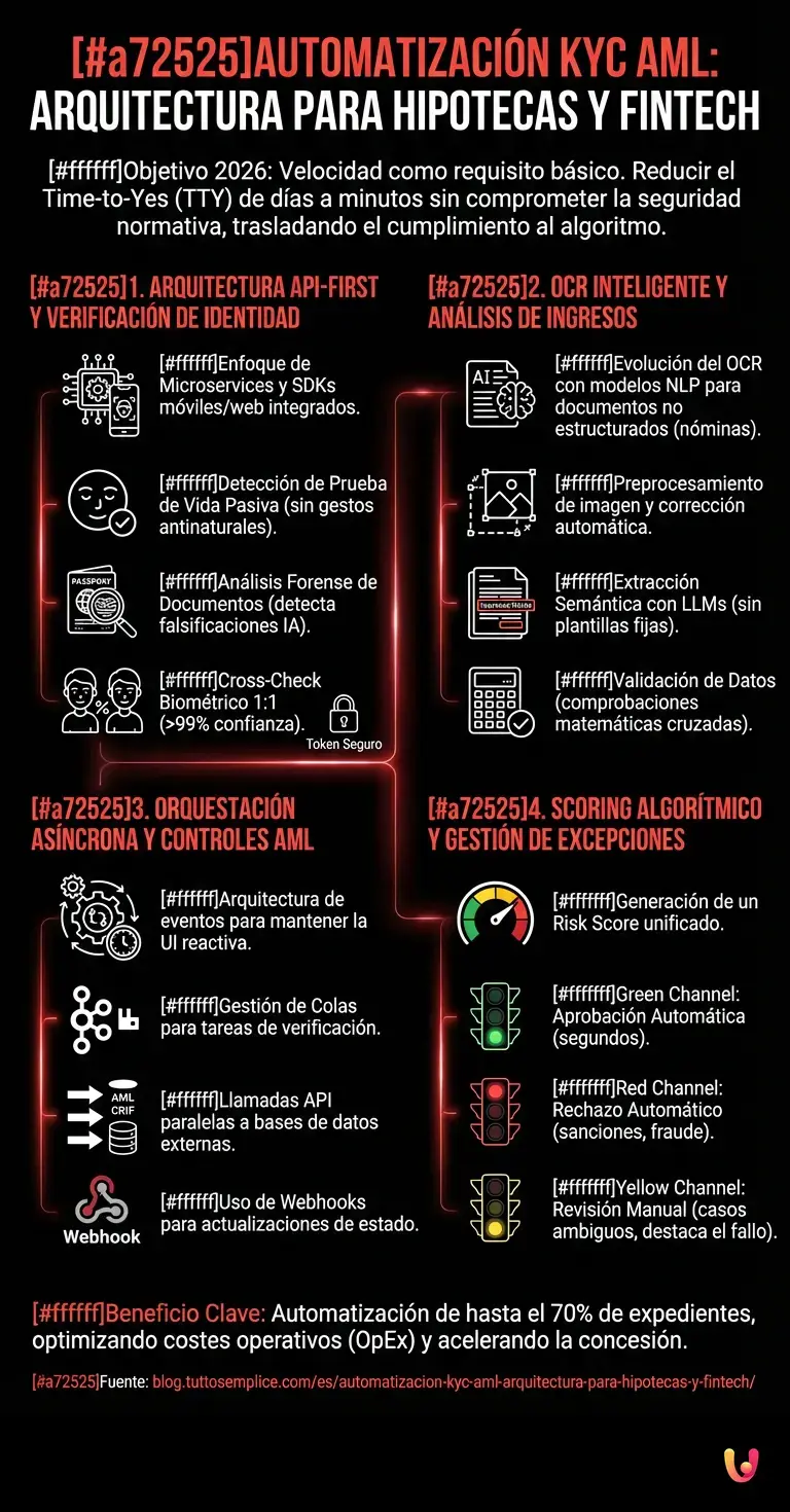 Automatización KYC AML: Arquitectura para Hipotecas y Fintech - Infografía resumen