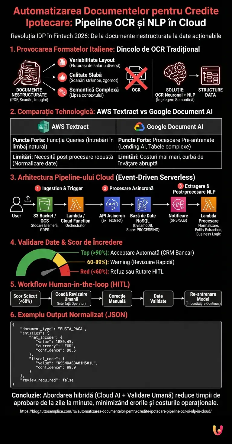 Automatizarea Documentelor pentru Credite Ipotecare: Pipeline OCR și NLP în Cloud - Infografic rezumativ