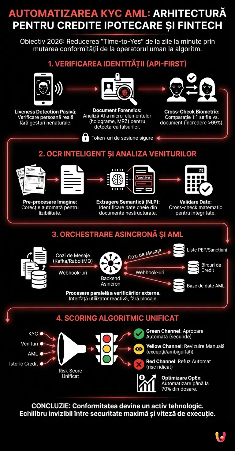 Automatizarea KYC AML: Arhitectură pentru Credite Ipotecare și Fintech - Infografic rezumativ