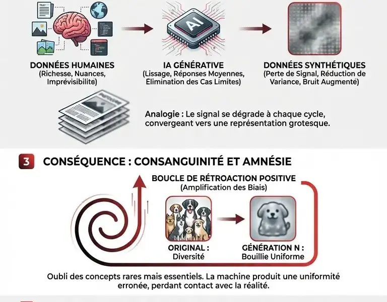 Infografica: Autophagie num&eacute;rique : le pi&egrave;ge math&eacute;matique qui menace l'IA