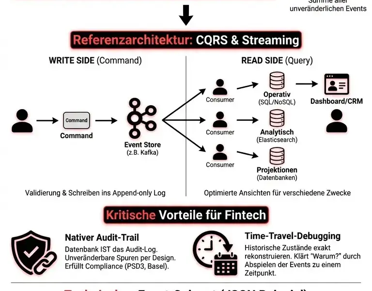 Infografica: Bank-Event-Sourcing: CRM-Architektur und Audit-Trail