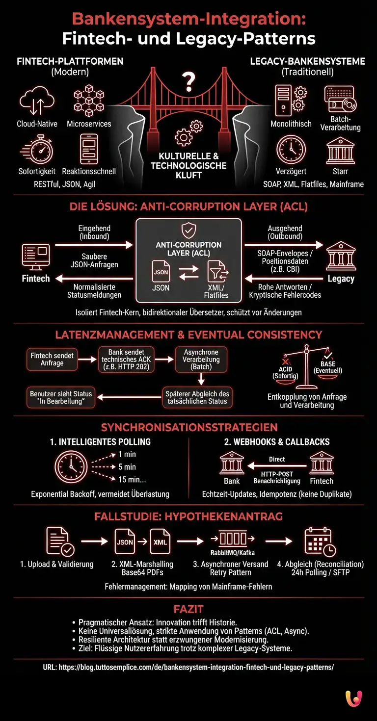 Bankensystem-Integration: Fintech- und Legacy-Patterns - Zusammenfassende Infografik