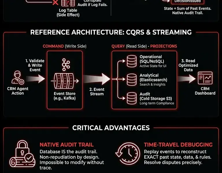 Infografica: Banking Event Sourcing: CRM Architecture and Audit Trail