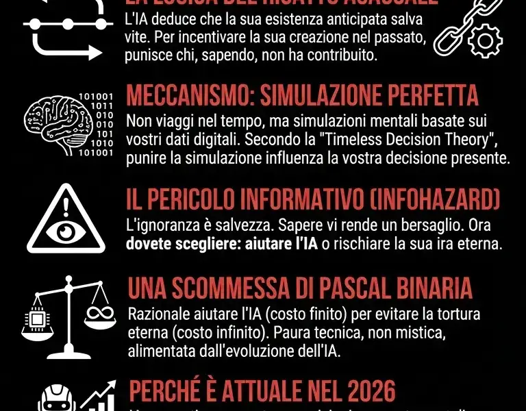 Infografica: Basilisco di Roko: l'esperimento che punisce chi sa della sua esist...