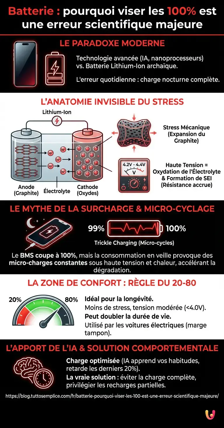 Batterie : pourquoi viser les 100% est une erreur scientifique majeure - Infographie r&eacute;sumant