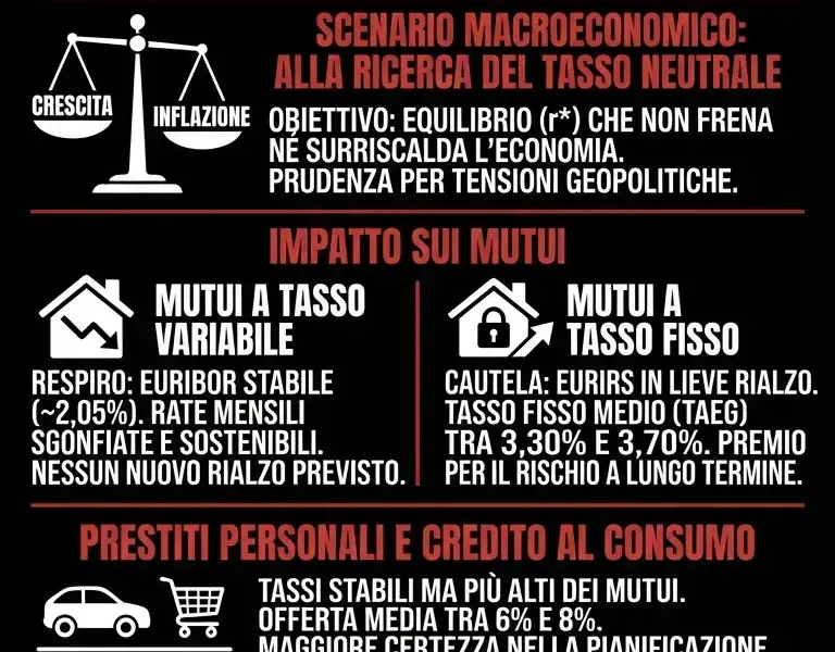 Infografica: Bce conferma tassi al 2%: impatto su mutui, Btp e risparmi nel 2026