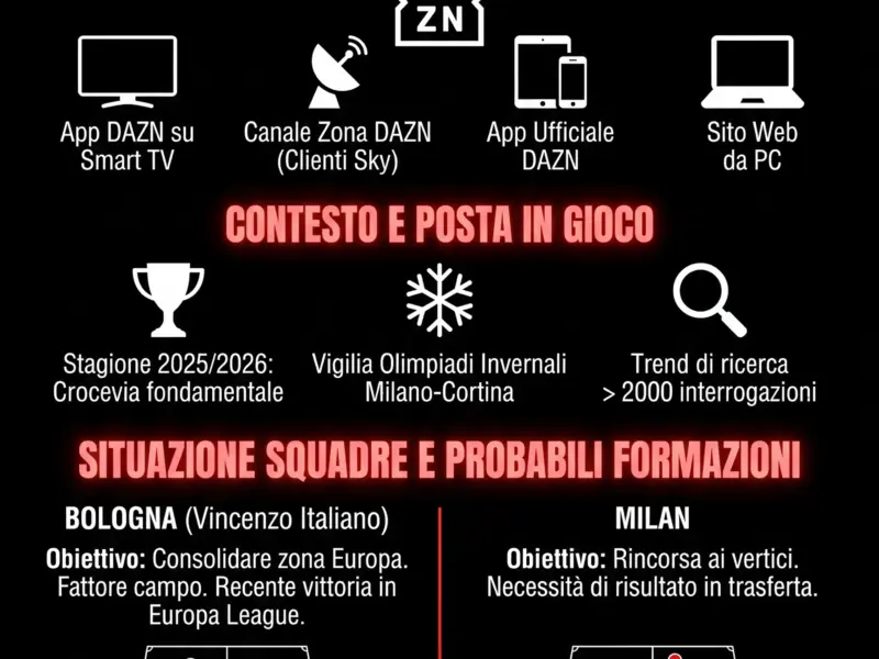Infografica: Bologna Milan dove vederla: orario, diretta TV e streaming Serie A