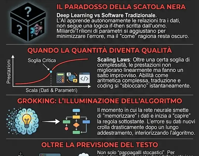 Infografica: Capacit&agrave; Emergenti: come l'AI sviluppa abilit&agrave; senza istruzioni