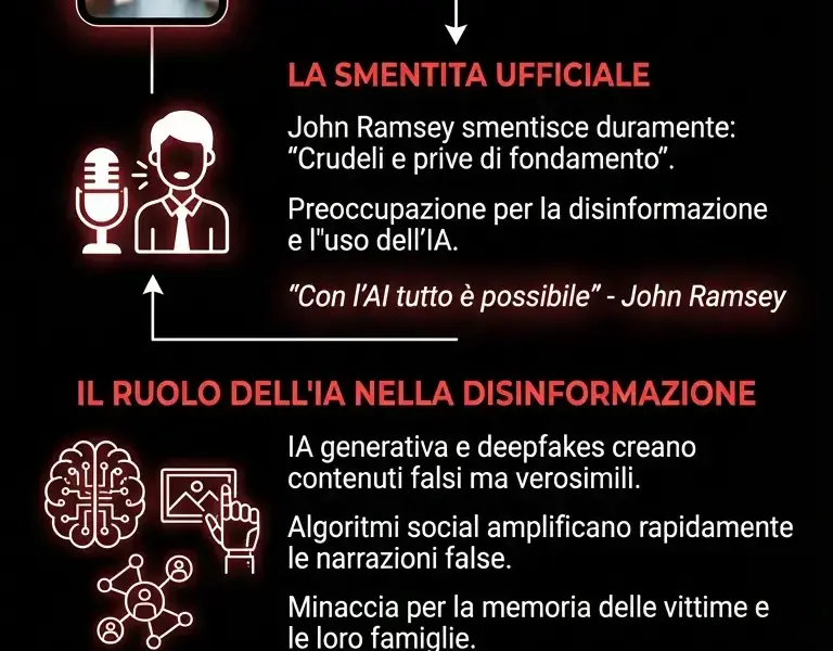 Infografica: Caso Ramsey-Epstein: smentita e ruolo dell'IA generativa