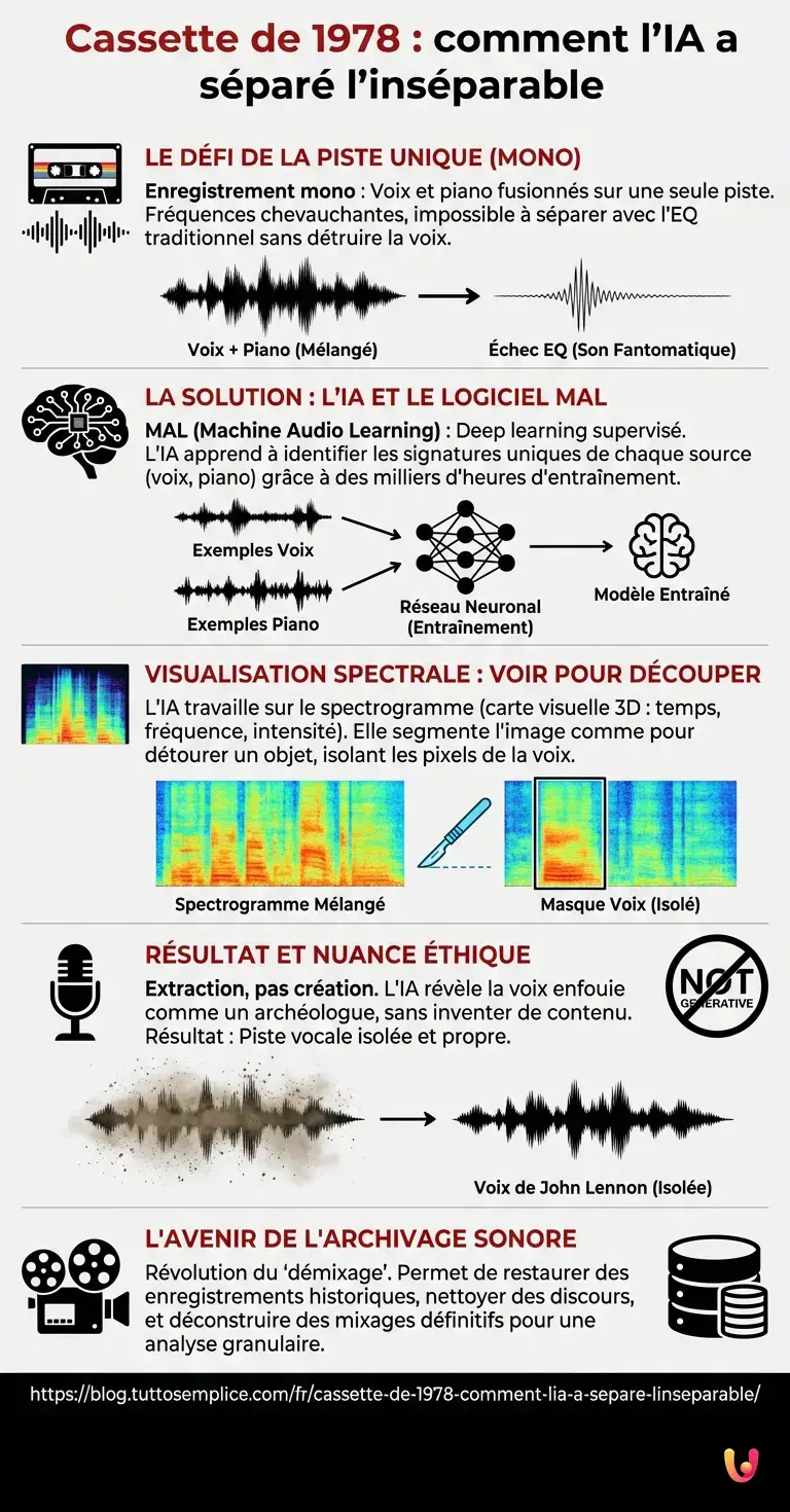 Cassette de 1978 : comment l'IA a s&eacute;par&eacute; l'ins&eacute;parable - Infographie r&eacute;sumant