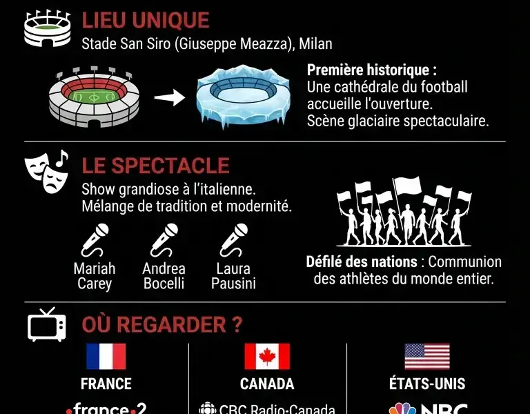 Infografica: C&eacute;r&eacute;monie d'ouverture Milan-Cortina 2026 : Le guide pour regarder