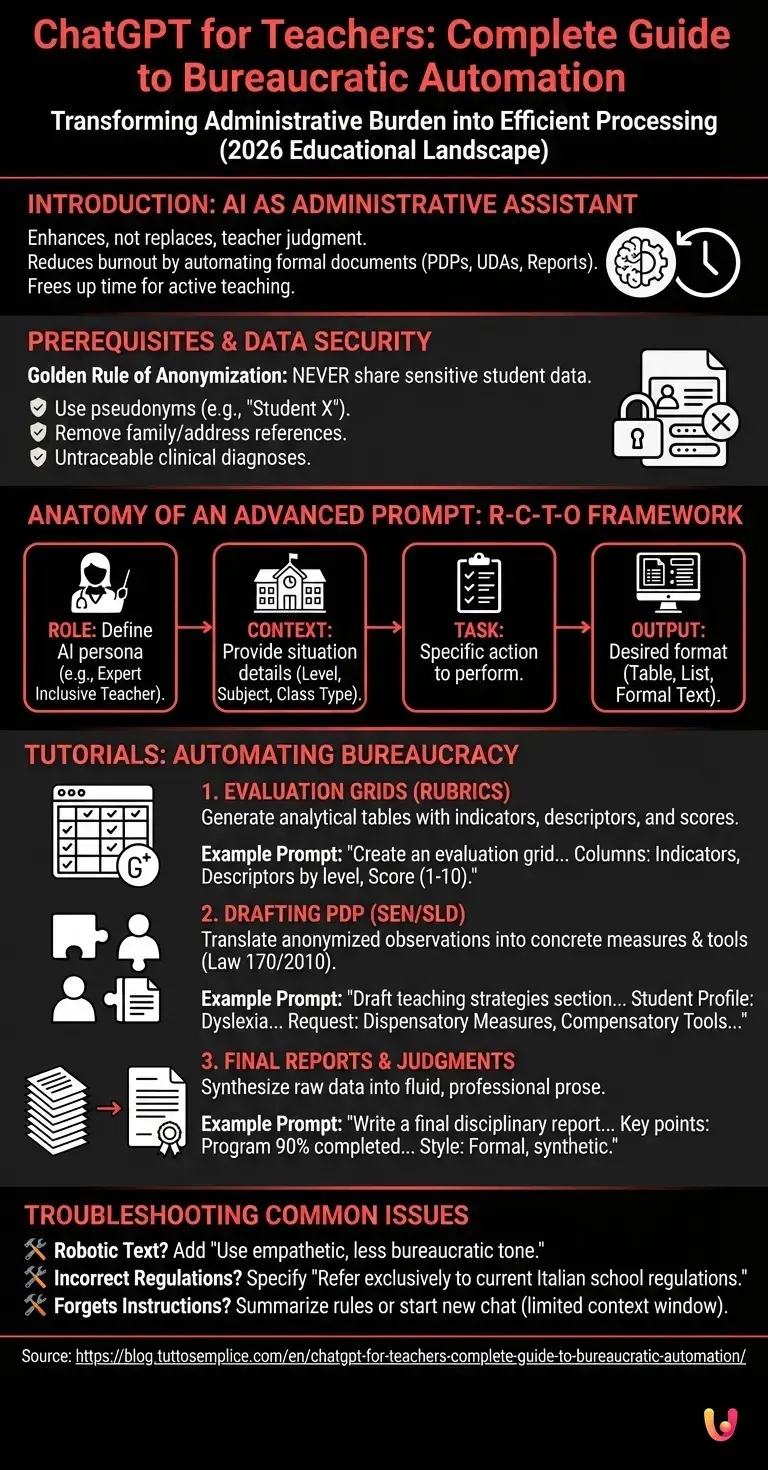 ChatGPT for Teachers: Complete Guide to Bureaucratic Automation - Summary Infographic