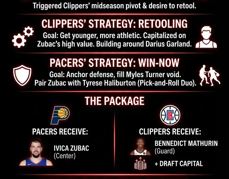 Infografica: Clippers Trade Ivica Zubac to Pacers in Deadline Blockbuster