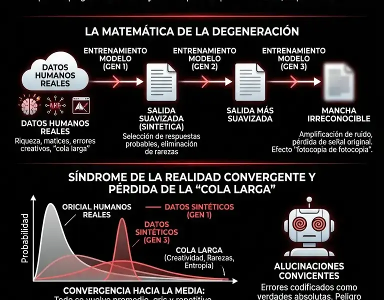 Infografica: Colapso del Modelo: la trampa estad&iacute;stica que vac&iacute;a la inteligencia