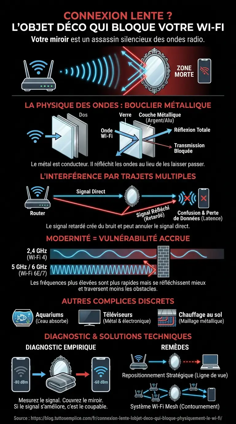 Connexion lente : l'objet d&eacute;co qui bloque physiquement le Wi-Fi - Infographie r&eacute;sumant