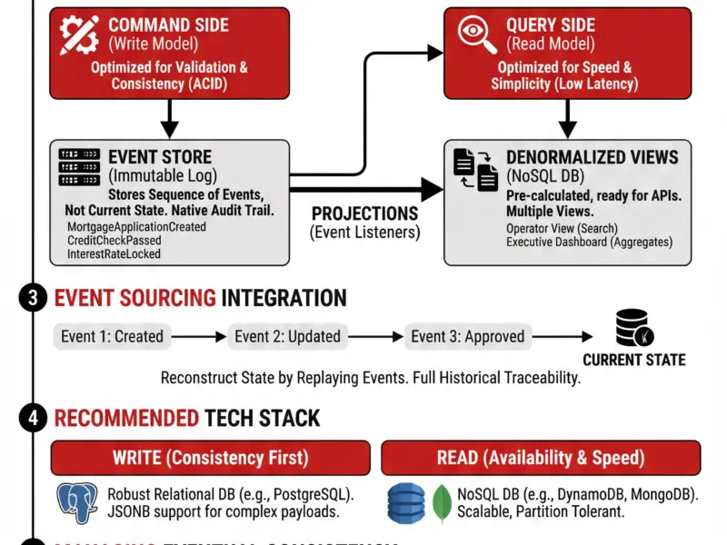 Infografica: CQRS Pattern and Event Sourcing: Scalable CRM Architecture for Mortgages