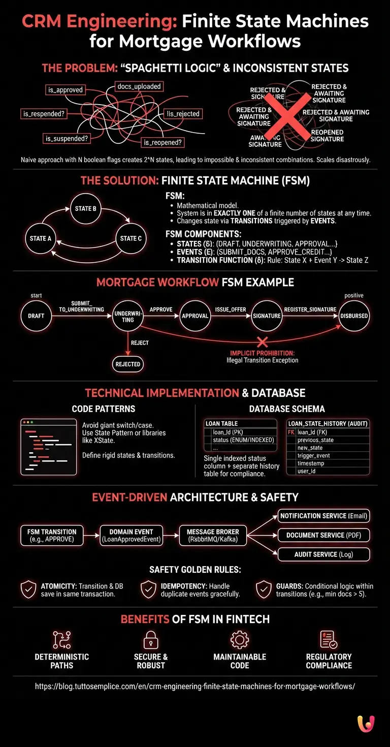 CRM Engineering: Finite State Machines for Mortgage Workflows - Summary Infographic