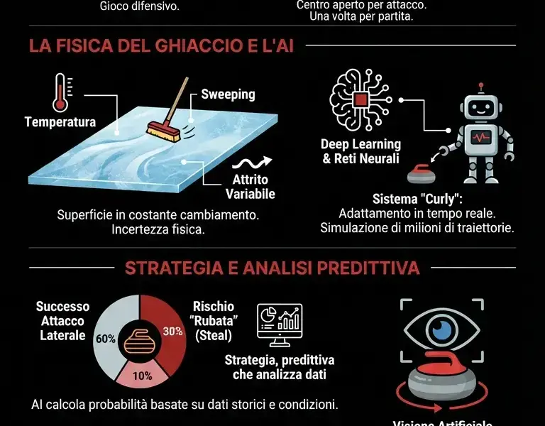 Infografica: Curling Mixed Doubles: Fisica del Power Play e analisi predittiva AI