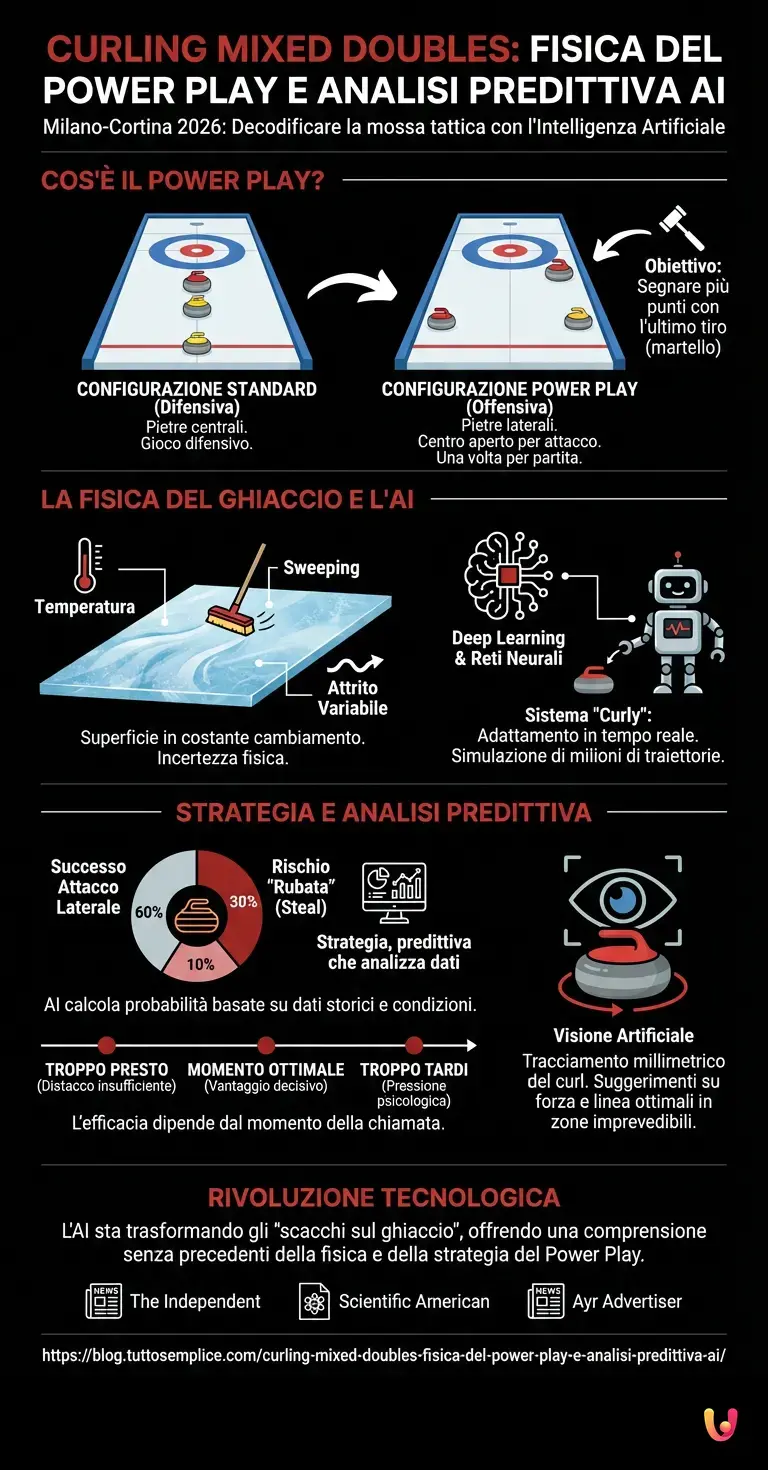Curling Mixed Doubles: Fisica del Power Play e analisi predittiva AI - Infografica riassuntiva