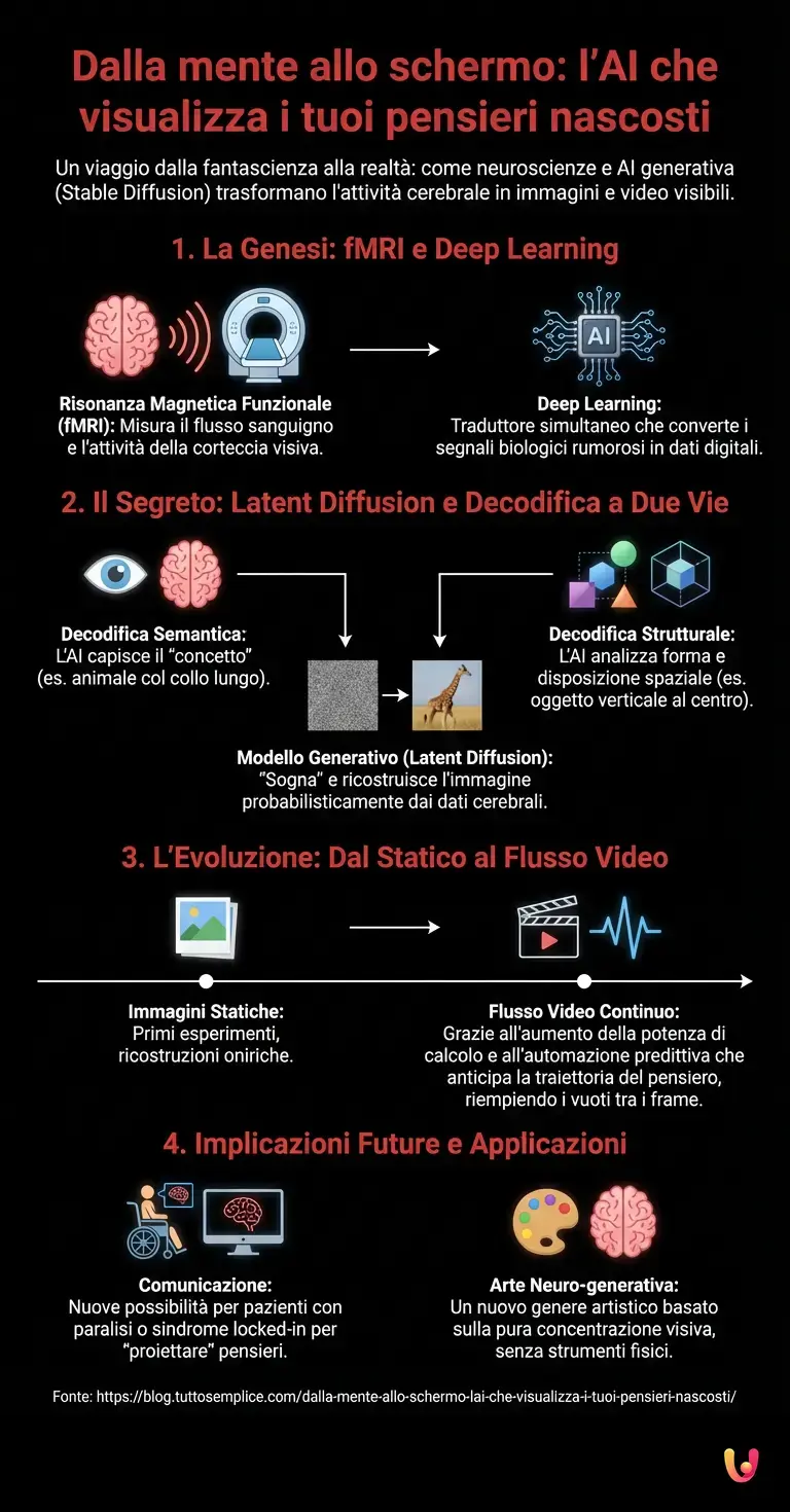 Dalla mente allo schermo: l'AI che visualizza i tuoi pensieri nascosti - Infografica riassuntiva