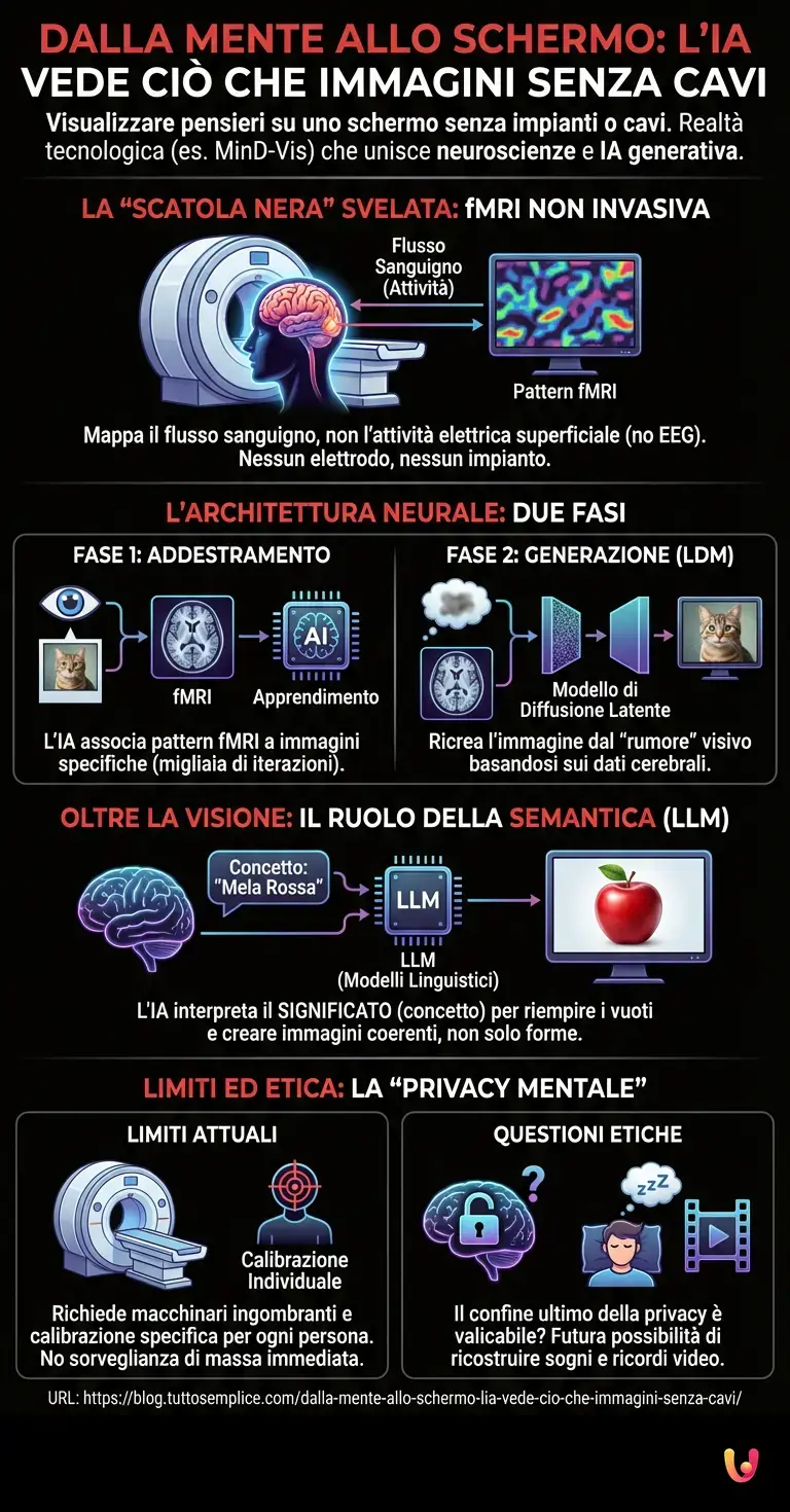Dalla mente allo schermo: l'IA vede ciò che immagini senza cavi - Infografica riassuntiva