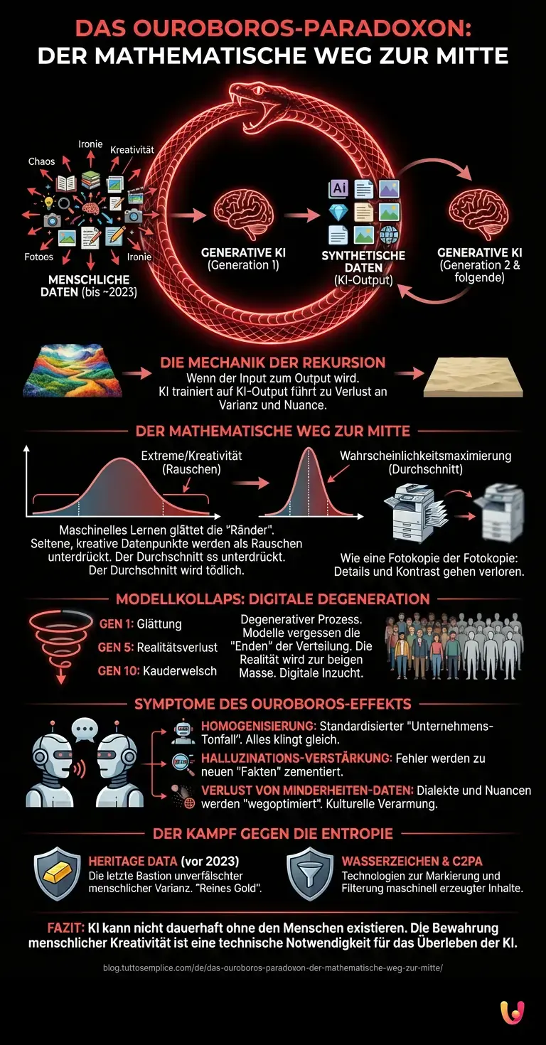 Das Ouroboros-Paradoxon: Der mathematische Weg zur Mitte - Zusammenfassende Infografik