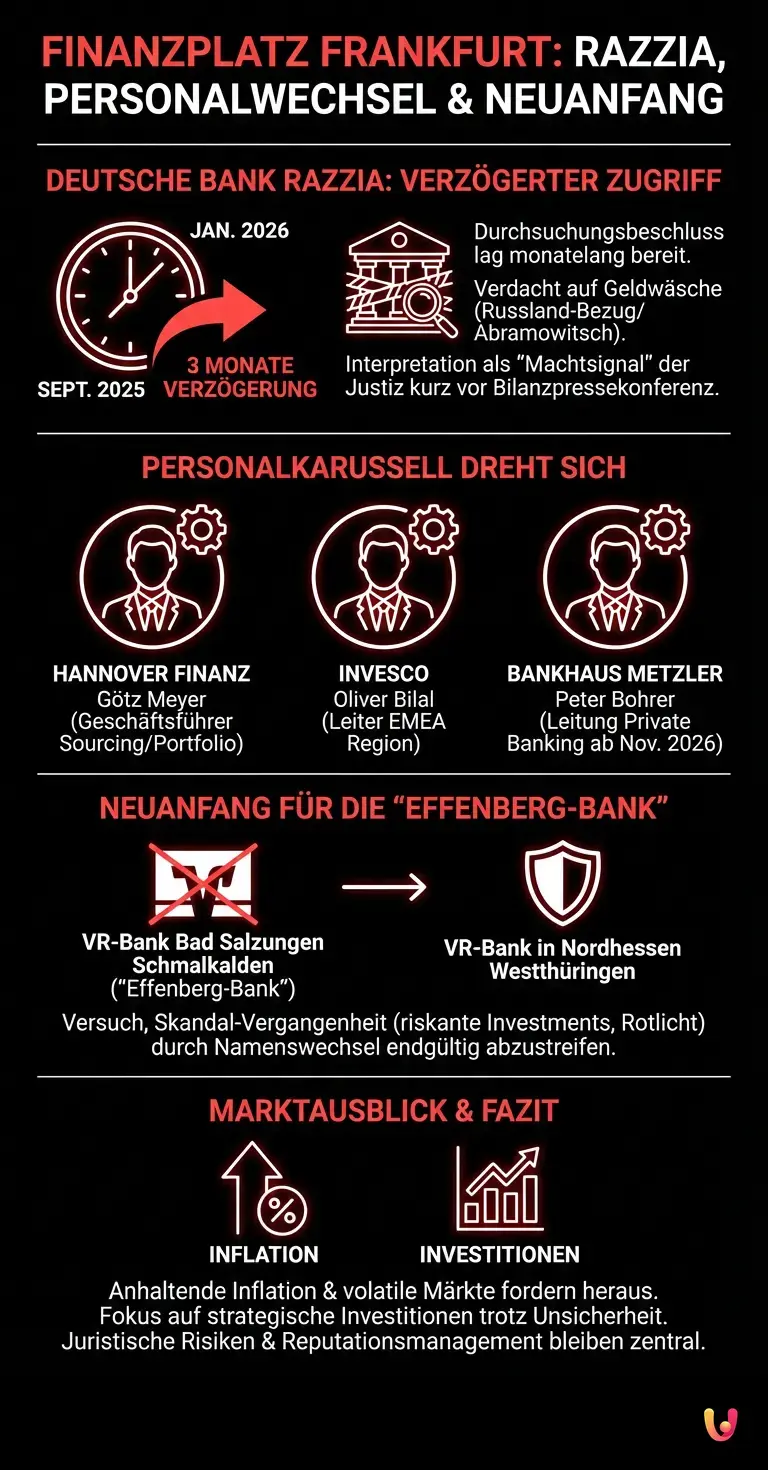 Deutsche Bank Razzia: Staatsanwaltschaft wartete 3 Monate mit Zugriff - Zusammenfassende Infografik