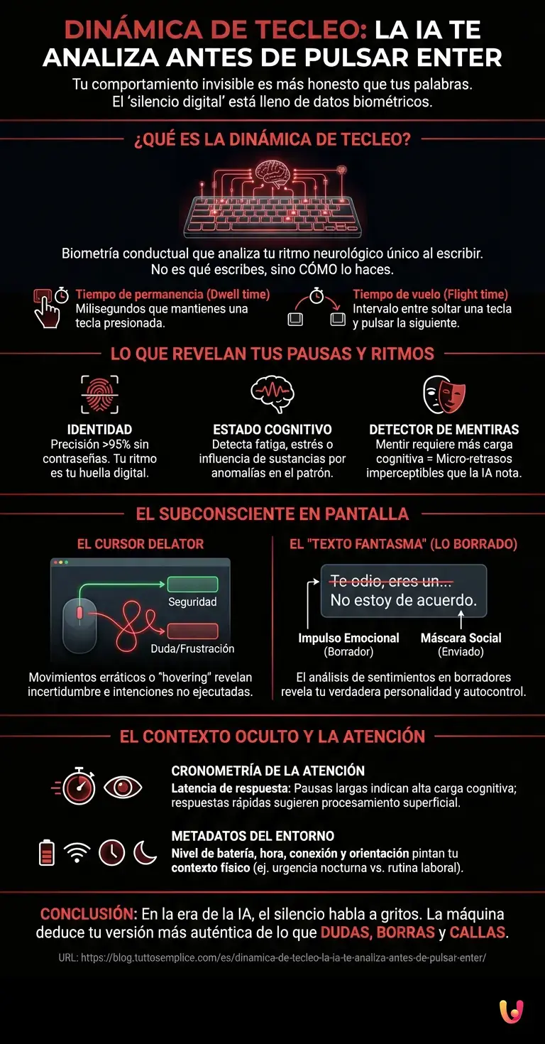 Din&aacute;mica de tecleo: la IA te analiza antes de pulsar Enter - Infograf&iacute;a resumen