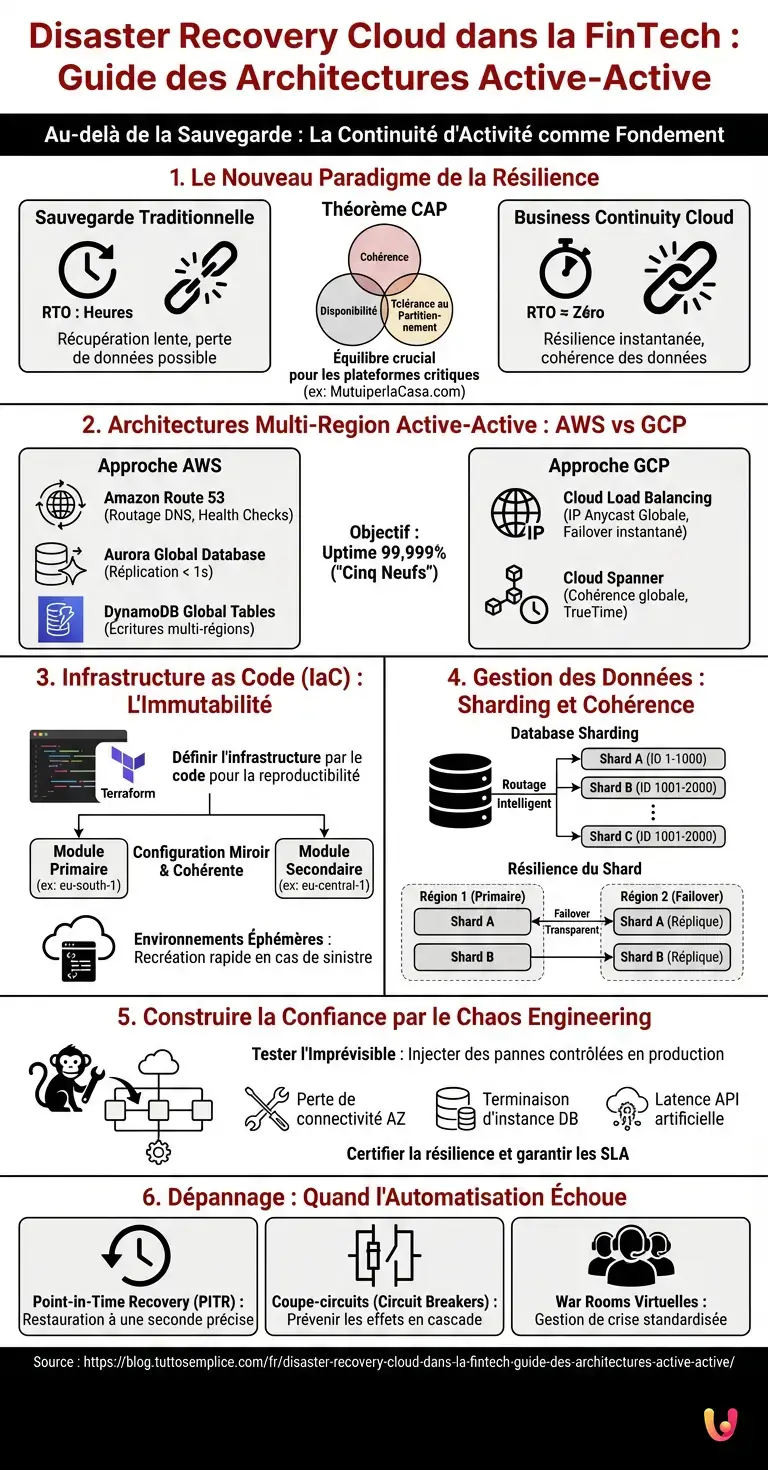 Disaster Recovery Cloud dans la FinTech : Guide des Architectures Active-Active - Infographie résumant