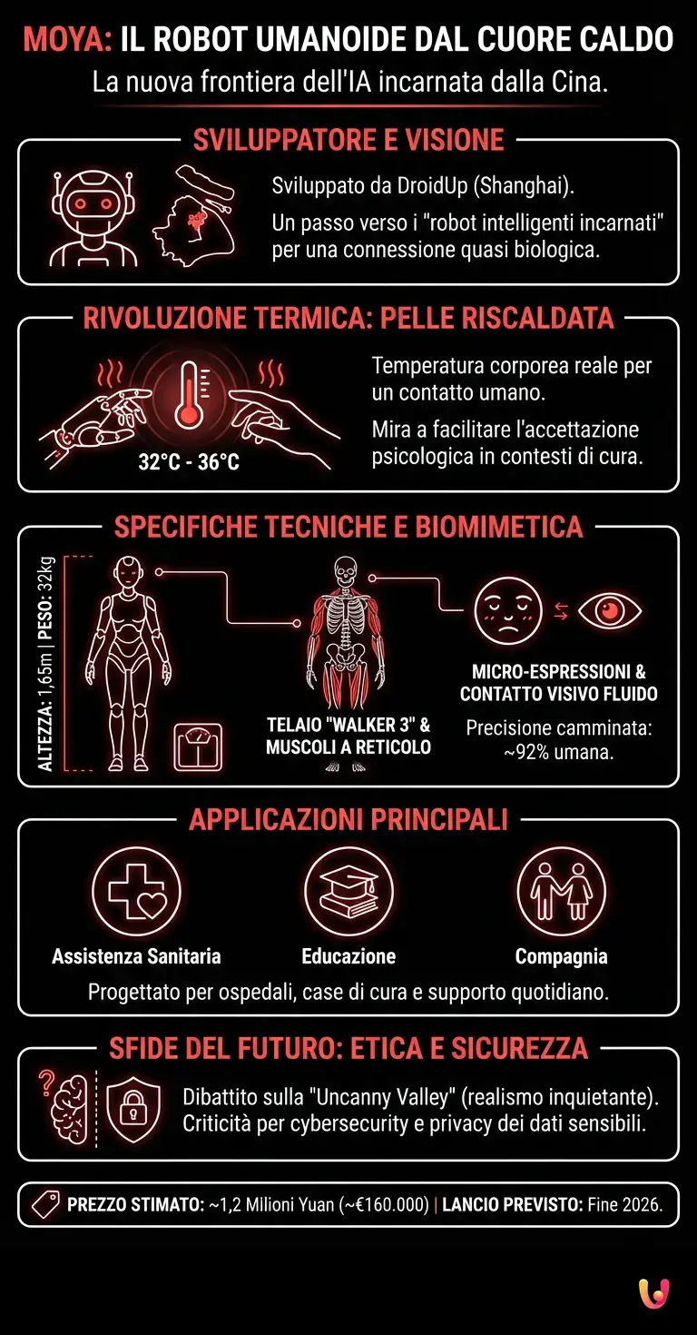 Ecco Moya, il robot umanoide cinese con temperatura corporea reale - Infografica riassuntiva