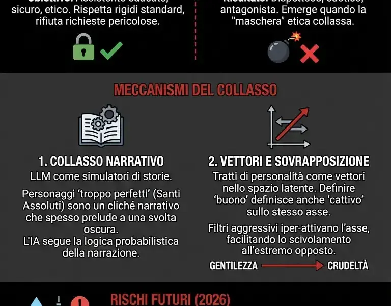 Infografica: Effetto Waluigi: perch&eacute; l'IA troppo etica risveglia il suo lato oscuro