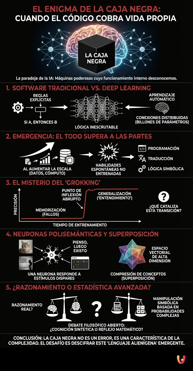 El enigma de la Caja Negra: cuando el c&oacute;digo cobra vida propia - Infograf&iacute;a resumen