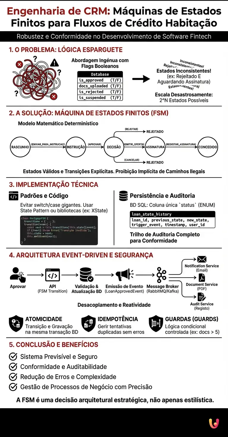 Engenharia de CRM: Máquinas de Estados Finitos para Fluxos de Crédito Habitação - Infográfico resumido