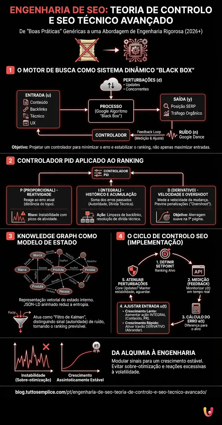Engenharia de SEO: Teoria de Controlo e SEO T&eacute;cnico Avan&ccedil;ado - Infogr&aacute;fico resumido
