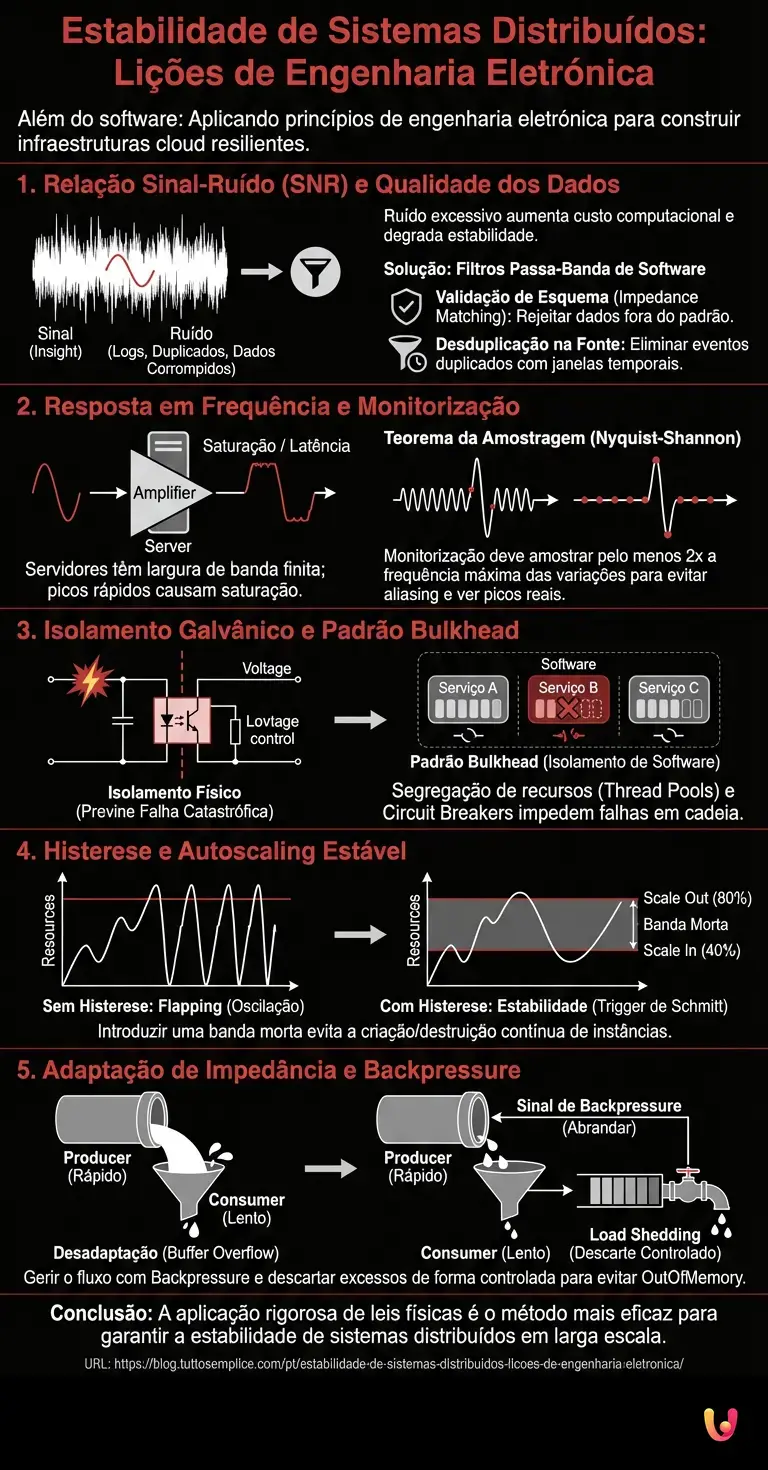 Estabilidade de Sistemas Distribuídos: Lições de Engenharia Eletrónica - Infográfico resumido