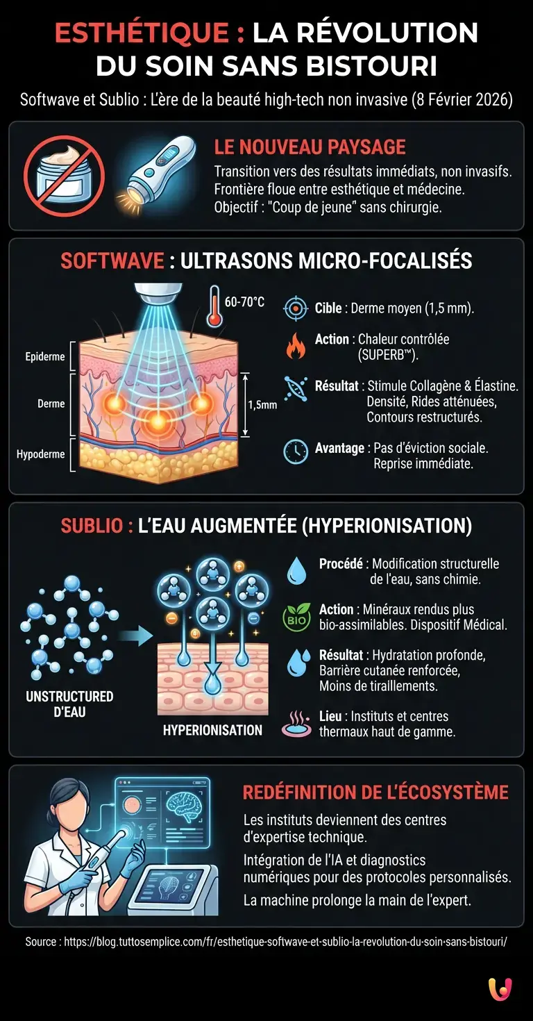Esthétique : Softwave et Sublio, la révolution du soin sans bistouri - Infographie résumant