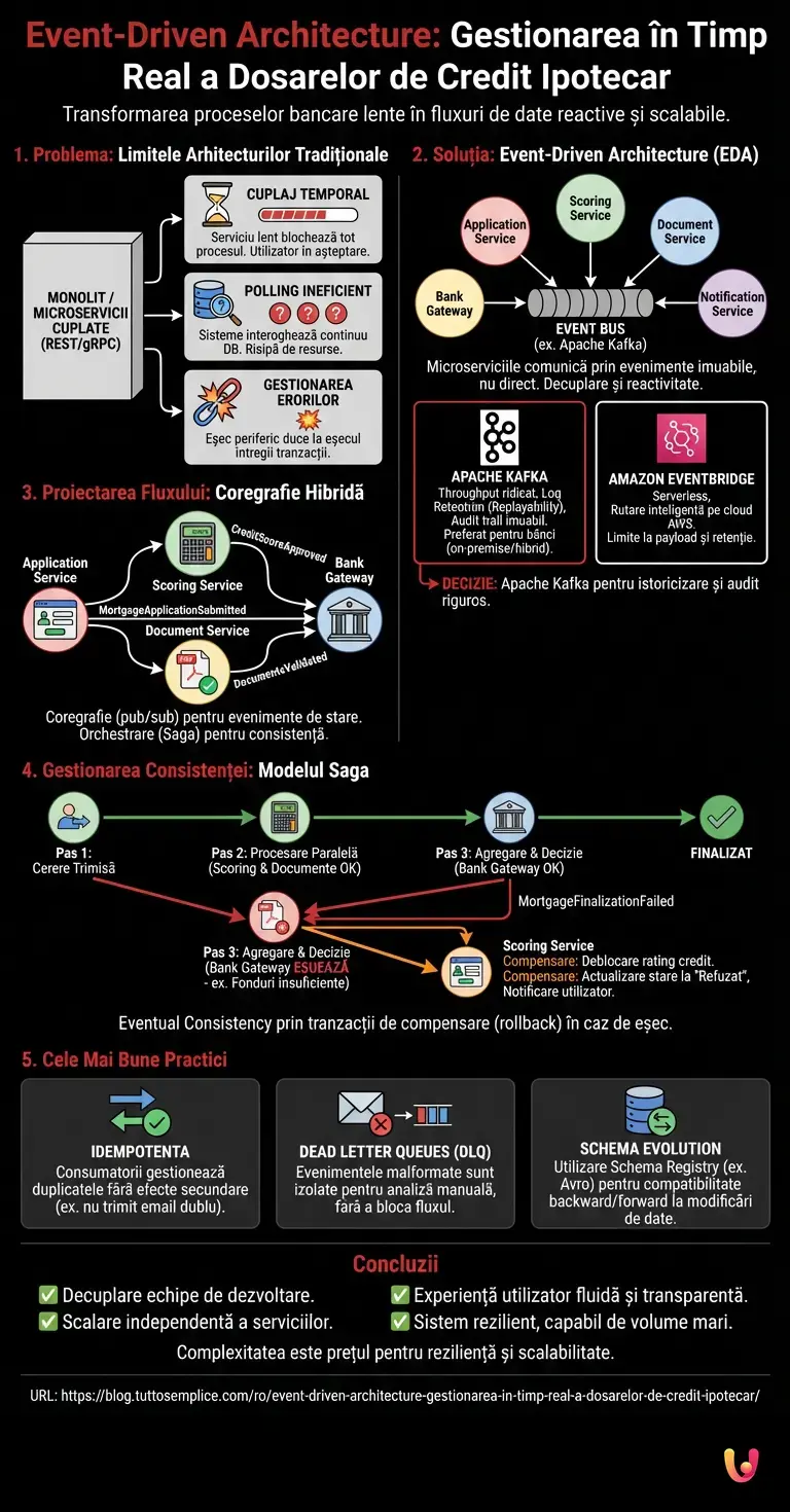 Event-Driven Architecture: Gestionarea &icirc;n Timp Real a Dosarelor de Credit Ipotecar - Infografic rezumativ