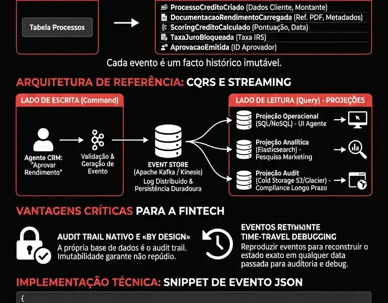 Infografica: Event Sourcing Banc&aacute;rio: Arquitetura CRM e Audit Trail