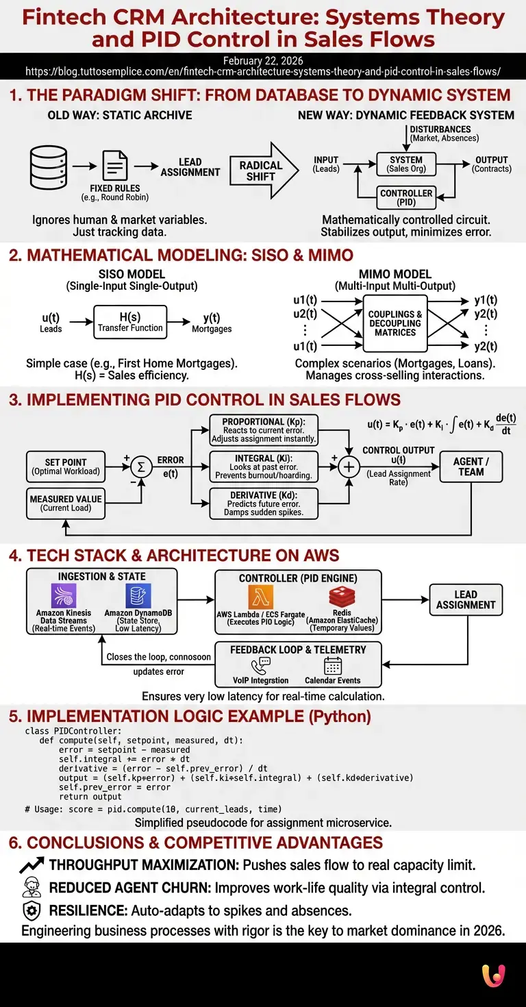 Fintech CRM Architecture: Systems Theory and PID Control in Sales Flows - Summary Infographic