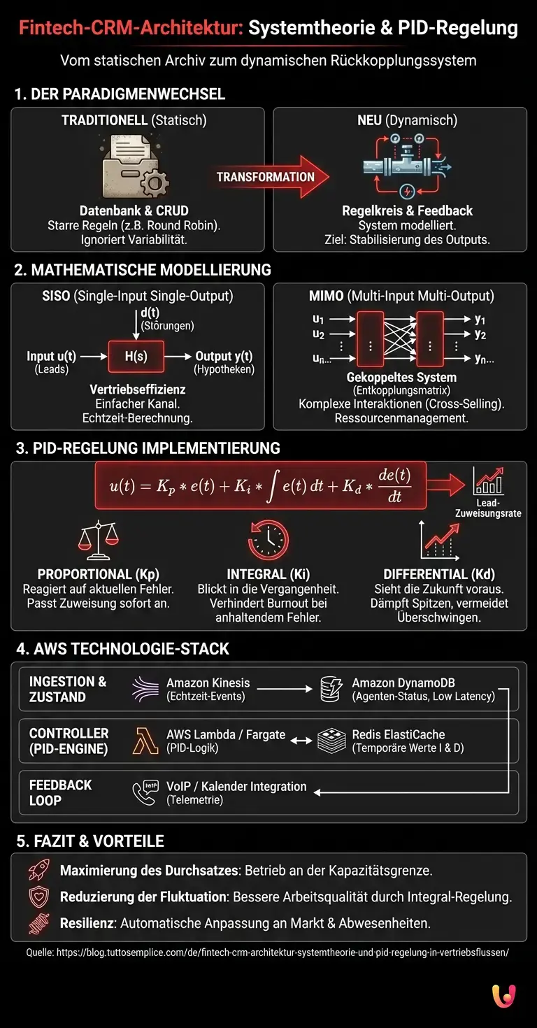Fintech-CRM-Architektur: Systemtheorie und PID-Regelung in Vertriebsfl&uuml;ssen - Zusammenfassende Infografik